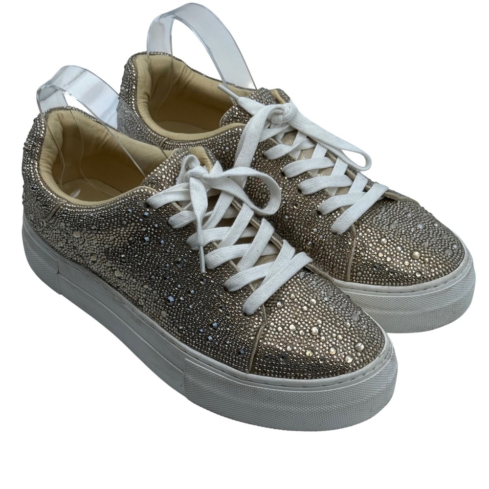 Betsey Johnson Sidny Rhinestone Platform Sneakers Champagne Gold Womens Shoes